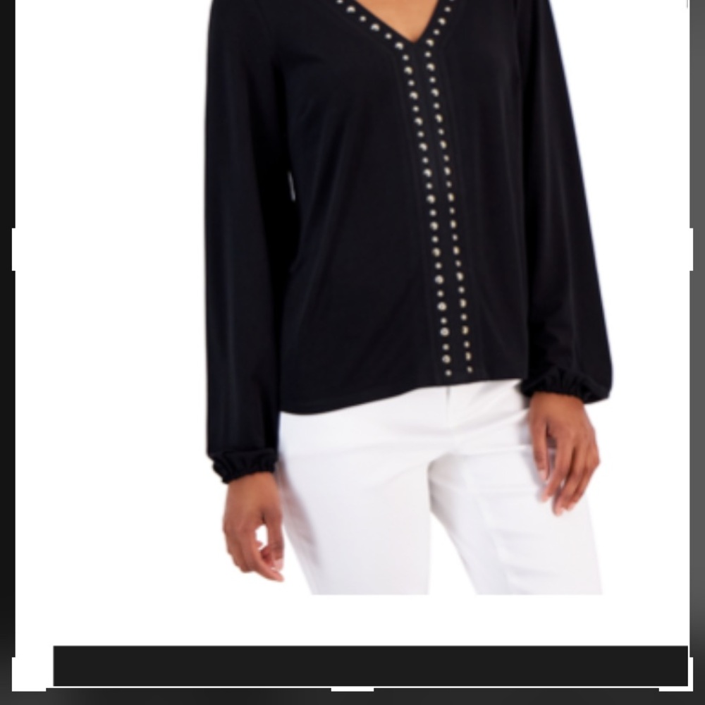 INC International Concepts Women’s Embellished Studded Black Top V-Neck M
New